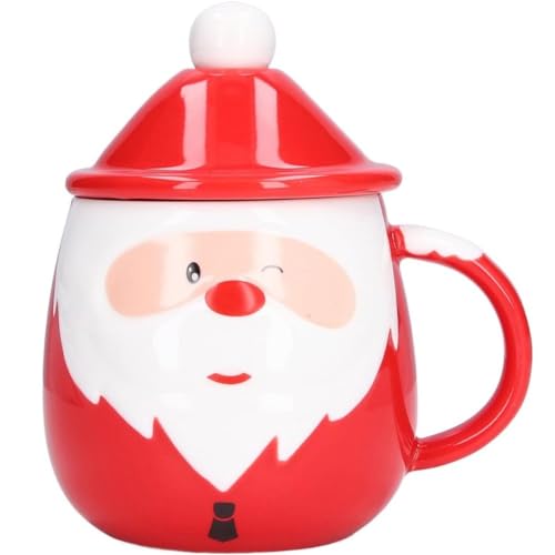 SuperglockT Keramiktasse Cartoon Weihnachtsmann Gesicht Motiv Kaffeetasse lustige Weihnachtstasse 450ml Kaffeebecher Teetasse Geschenk für Freund Kollege Frauen Männer (C) von SuperglockT