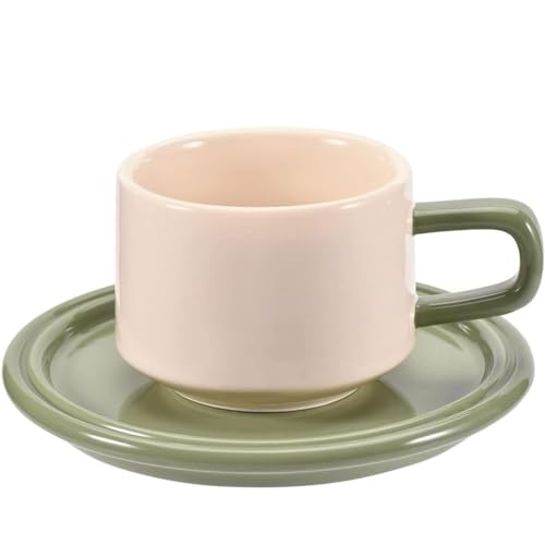 SuperglockT Keratives Kaffeetassen Set 250ml Espressotasse mit Untertasse Moderne Teetasse Cappuccinotasse Keramiktasse Geschenk für Muttertag Geburtstag Valentinstag (Beige+Grün) von SuperglockT