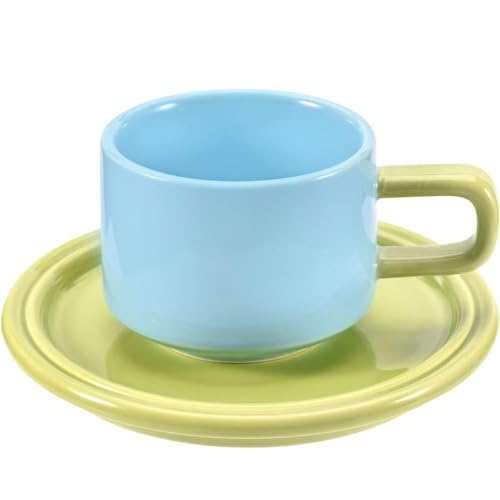 SuperglockT Keratives Kaffeetassen Set 250ml Espressotasse mit Untertasse Moderne Teetasse Cappuccinotasse Keramiktasse Geschenk für Muttertag Geburtstag Valentinstag (Hellblau+Grün) von SuperglockT