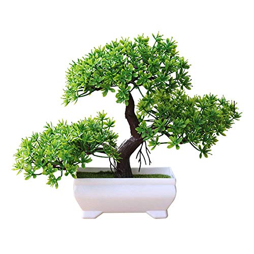 SuperglockT Künstliche Pflanzen Kunstbonsai Baum Mini Künstlicher Zeder Baum im Topf Kunststoff Zimmerpflanzen Deko für Hochzeit Büro Küche 26cm Hohe (Grün) von SuperglockT