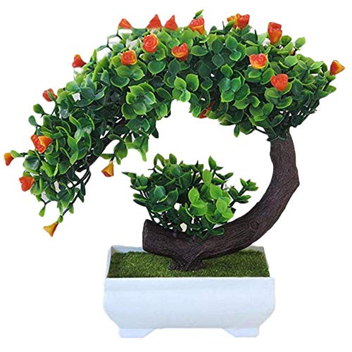 SuperglockT Kunstpflanze Rosenbaum klein Kunstbaum mit Rosenblüten im Topf Künstliche Pflanzen Kunstbonsai Kunststoff Zimmerpflanzen Hochzeit Deko 20cm Hohe (Rot) von SuperglockT