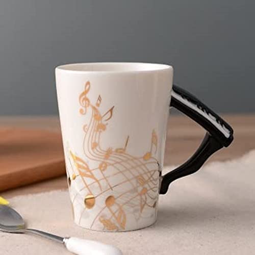 SuperglockT Porzellan Kaffeetasse Teetasse Gold Notenschlüssel bedrukt Kakaobecher Geschenkidee Kaffeebecher Instrument Griff Keramiktasse 250ml (Klavier) von SuperglockT