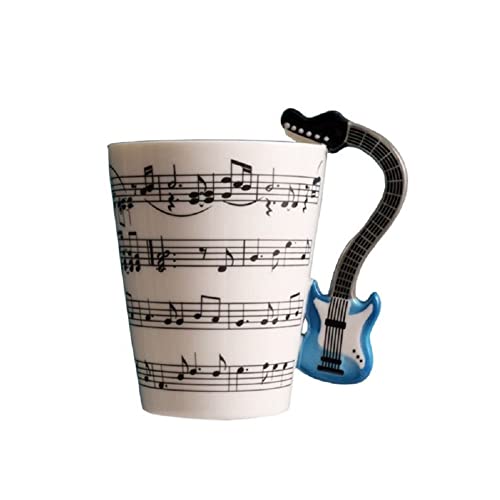 SuperglockT Premium Kaffeetasse Teetasse mit Henkel 400ml groß Kaffeebecher Musik Becher Keramiktasse Keramikbecher für heiße und kalte Getränke,Tee,Milch,Kakao (Blau-Gitarre) von SuperglockT