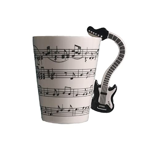 SuperglockT Premium Kaffeetasse Teetasse mit Henkel 400ml groß Kaffeebecher Musik Becher Keramiktasse Keramikbecher für heiße und kalte Getränke,Tee,Milch,Kakao (Schwarz-Gitarre) von SuperglockT