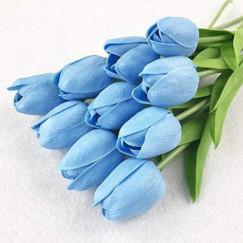 SuperglockT Tulpen Kunstblumen aus Latex Real Touch künstliche Tulpen Blumen wie echt Brautstrauß Bouquets für Hochzeit Party Garten Hotel Zimmer Deko (Blau, 10 Stück) von SuperglockT