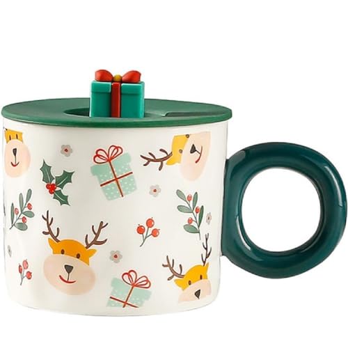 SuperglockT Weihnachtstasse Lustige Weihnachtsmotive Keramik Kaffeetasse mit Deckel Teetasse 400ml Weihnachtsbecher Geschenkidee für Freunde Kollegen Mama Papa Oma Opa (Geschenkbox) von SuperglockT