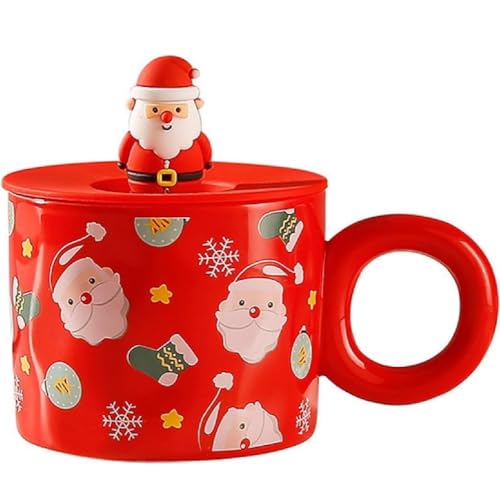 SuperglockT Weihnachtstasse Lustige Weihnachtsmotive Keramik Kaffeetasse mit Deckel Teetasse 400ml Weihnachtsbecher Geschenkidee für Freunde Kollegen Mama Papa Oma Opa (Weihnachtsmann) von SuperglockT