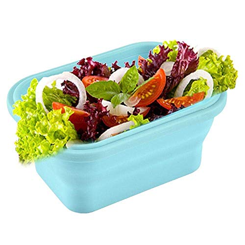 SuperglockT Zusammenklappbar Silikon Lunchbox Bentobox Faltbare Frischhaltedose Erwachsene Kinder leicht tragbar Frühstücksbox Brotdose Essensbox Mikrowellenfest (Blau, 800ML) von SuperglockT