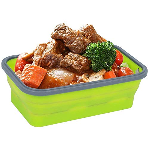SuperglockT Zusammenklappbar Silikon Lunchbox Bentobox Faltbare Frischhaltedose Erwachsene Kinder leicht tragbar Frühstücksbox Brotdose Essensbox Mikrowellenfest (Grün, 500ML) von SuperglockT