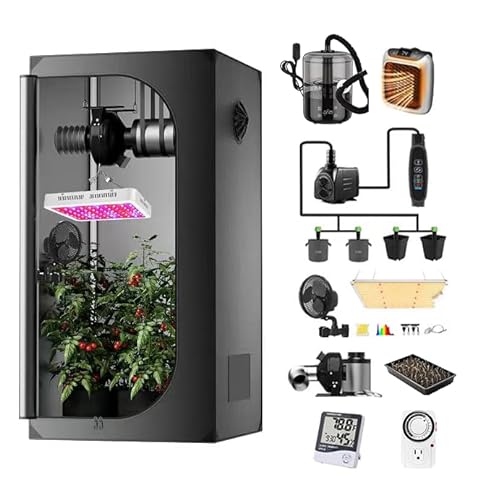 Supergrower Gewächshaus für den Innenbereich, mit 600 W LED Vollspektrum, 10.2 cm Lüfter und Filter-Belüftungssystem, inklusive 10.2 cm Lüfterfilter + 600W LED-Licht + Wachstumszelt 81.3x81.3x160 cm von Supergrower