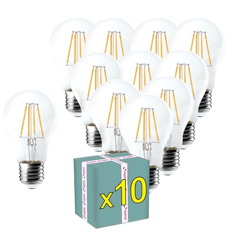 Superia-Glühlampen LED FALLEN TRANSPARENTE OVERCLASSIC 8W gleichwertig 75W, 1055LM, WARMES LICHT, E27 -Fassung, Vintage-Retro-Stil, nicht dimmbar, 10er-Pack von Superia Milano