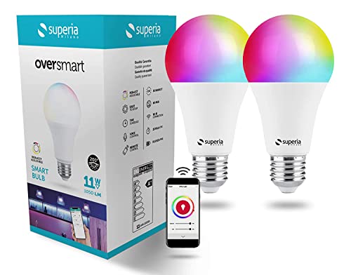 Superia Milano SMART RGB + weiß dimmbar (2700K - 6500K) Dimmbar, WLAN, kompatibel mit Google Home, Alexa, E27, 11W, 1050LM, 2 Stück - KCCT2 von Superia Milano