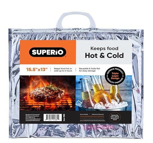 Superio Heiß und kalt isolierte Taschen für Lebensmittellieferung, Lebensmitteleinkaufstaschen, Lebensmittelaufbewahrung für heiße und gefrorene Lebensmittel für Reisen, Einweg-Kühltasche, verstärkte von Superio