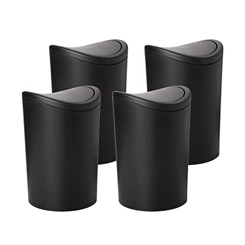 Superio Kleiner Badezimmer-Mülleimer mit Deckel, moderner mattschwarzer Mini-Mülleimer mit Schwingdeckel (1 1/2 Gallone, 6 Liter) Kunststoff-Mülleimer für Küche, Bad, Schlafzimmer, Büro, unter dem von Superio
