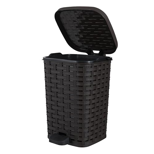 Superio Kleiner Treteimer 7,5 Qt, quadratischer Abfallkorb, braunes Weidengeflecht, platzsparend, kompakter Mülleimer mit Trittpedal-Deckel – Rattan-Design von Superio