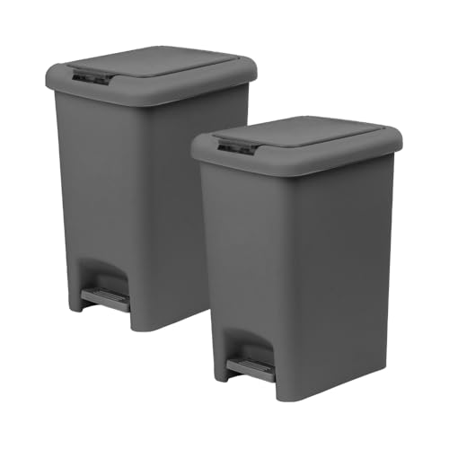 Superio Slim Step & Push Mülleimer mit Doppelöffnung, kompaktes Design (27 x 19,5 x 34,4 cm), Grau, 2 Stück von Superio