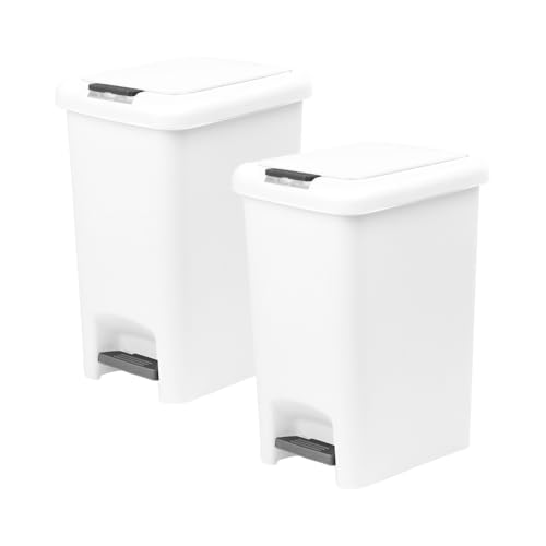 Superio Slim Step & Push Mülleimer mit Doppelöffnung, kompaktes Design (27 x 19,5 x 34,4 cm), Weiß, 2 Stück von Superio