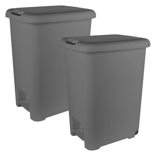 Superio Slim Step & Push Mülleimer mit Rollen, doppelte Öffnung, platzsparendes Design (44,5 x 33,2 x 56,5 cm), Grau, 2 Stück von Superio