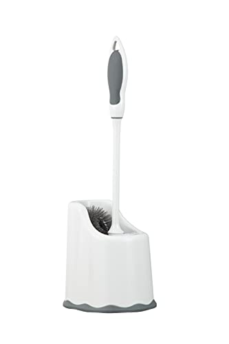 Superio WC-Bürste und Halter, WC-Bürste mit Scheuerstab, Lippenbürste unter dem Rand und Aufbewahrungsbehälter für einfache Badezimmerreinigung (weiß/grau) von Superio