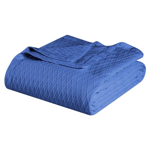 Superior Thermodecke aus 100% Baumwolle, weiche und atmungsaktive Baumwolle für alle Jahreszeiten, Bettdecke und übergroße Überwurfdecke mit luxuriösem Rautengewebe – Doppelgröße, Merritt Blue von Superior