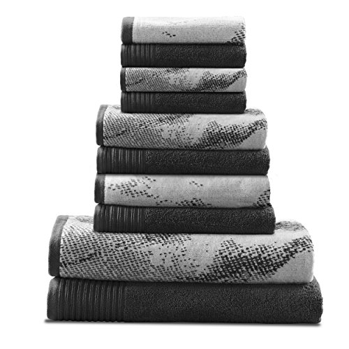 Superior massiver Baumwolle und Marmor Handtuch-Set, Schwarz, 10 Piece Towel von Superior