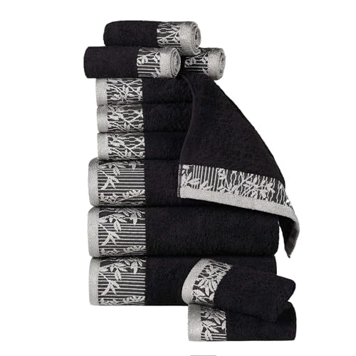 Superior 12-teiliges Baumwoll-Handtuch-Set, floraler Jacquard-Dobby-Bordüre, schnell trocknend, dekorativ, für Badezimmer, Spa, Dusche, Badewanne, inklusive 3 Körper, 3 Hände, 6 Superior 12-teiliges Baumwoll-Handtuch-Set, floraler Jacquard-Dobby-Bordüre, schnell trocknend, dekorativ, für Badezimmer, Spa, Dusche, Badewanne, inklusive 3 Körper, 3 Hände, 6 von Superior