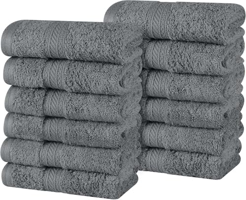 Superior 12er Set Baumwolle Waschlappen Waschlappen Home Essentials Schnell Trocknend Luxus Badzubehör Basic Handtücher Spa Salon Hotel Resort Dickes Ultra-Plüsch Sehr Saugfähig Grau von Superior