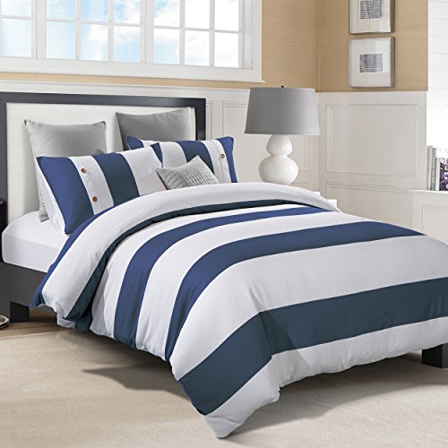 Superior - Addison-Bettbezugsset, 229 x 234 cm, Fadenzahl 300, Baumwolle, weiß/blau von Superior