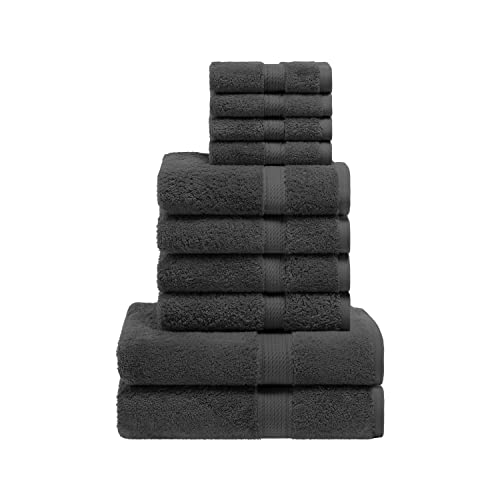SUPERIOR 10-teiliges Handtuch-Set, ägyptische Baumwolle, Waschlappen 33 x 33 cm, Handtücher 50,8 x 76,2 cm, Badetücher 76,2 x 139,7 cm, Anthrazit von Superior