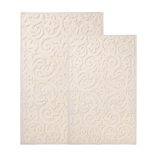 Superior Badteppich-Set, kleine Teppiche für Badezimmer, Küchendekoration, maschinenwaschbar, rutschfeste Badematten-Teppiche, Jacquard-Matte, florales Schnörkel-Akzent-Teppich, Venere-Kollektion, Superior Badteppich-Set, kleine Teppiche für Badezimmer, Küchendekoration, maschinenwaschbar, rutschfeste Badematten-Teppiche, Jacquard-Matte, florales Schnörkel-Akzent-Teppich, Venere-Kollektion, von Superior