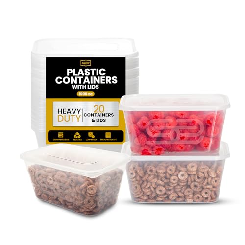 Superior Behälter zum Mitnehmen mit Deckel, langlebig, 1000 ml, rissfest, rechteckig, mit Deckel, mikrowellengeeignet, auslaufsicher, perfekt für die Zubereitung von Mahlzeiten und zur Aufbewahrung von Superior