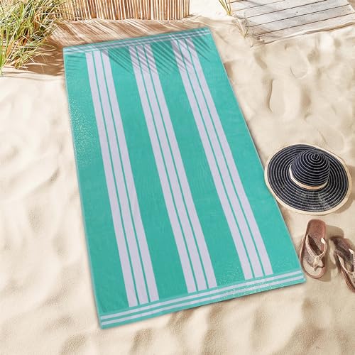 Superior Collection Luxuriöse Jacquard Strand Handtücher, gekämmte Baumwolle, Oversized, Mint Cabana Stripe, 43 x 5 x 30 cm von Superior