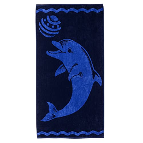 Superior Collection Luxuriöse Jacquard Strand Handtücher, gekämmte Baumwolle, Oversized, Playing Dolphin, Playing Dolphin von Superior