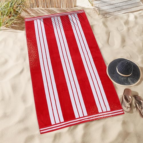 Superior Collection Combed Cotton Luxurious Jacquard Beach Towels, Red Cabana Stripe, Oversized,43 x 5 x 30 cm von Superior