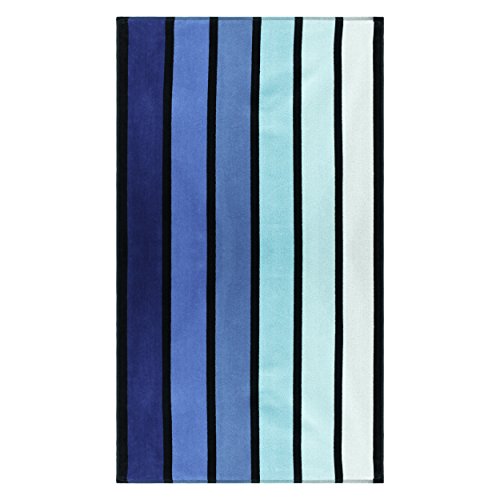 SUPERIOR Cotton Beach Towel, Absorbent Oversized Towel for Swimming, Pool, Camping, Bathroom, Shower, Large, Quick Drying Basics, Adult, Kids, Colorful, Faded Stripes Collection, 34" x 64", Blue von Superior
