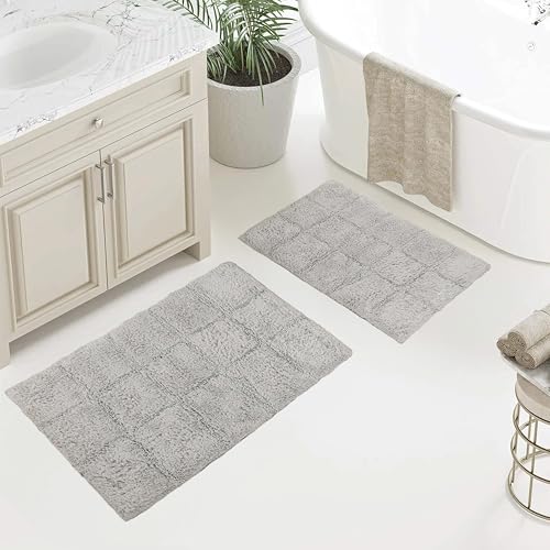 Superior Cotton Checkers Badteppich-Set mit Rutschfester Latexunterseite, waschbare, geometrische Badezimmer-Akzentmatten, ultraweich, dicht und saugfähig, für Master, Gästebad, Puderzimmer, 2-teilig Superior Cotton Checkers Badteppich-Set mit Rutschfester Latexunterseite, waschbare, geometrische Badezimmer-Akzentmatten, ultraweich, dicht und saugfähig, für Master, Gästebad, Puderzimmer, 2-teilig von Superior