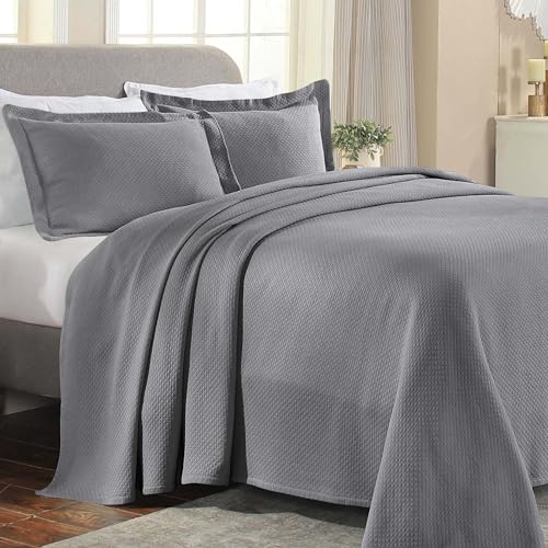 SUPERIOR Diamond Solitaire Jacquard Matelassé Tagesdecke, 100% Premium-Baumwolle, Doppelbett, Grau von Superior