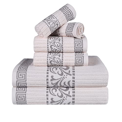 Superior Dekoratives 6-teiliges Handtuch-Set, griechisches Muster, saugfähige Premium-Baumwolle, Dekor für Badezimmer, Spa, inklusive 2 Händen, 2 Gesichts- und 2 Badetüchern, Home Essentials, von Superior