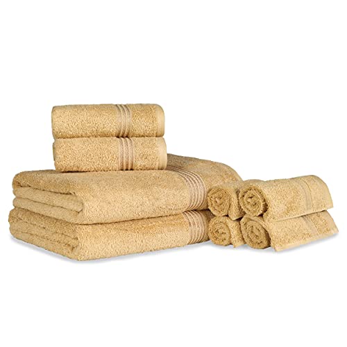 Superior Handtuch-Set, ägyptische Baumwolle, 8-teilig, Waschlappen 33 x 33 cm, Handtücher 40,6 x 76,2 cm, Badetücher 76,2 x 137,2 cm, Gold von Superior