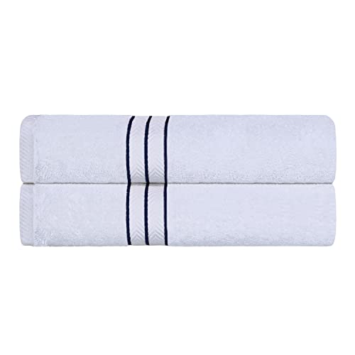 Superior - Hotelkollektion, luxuriöse Badehandtücher, 100% Baumwolle, weiß/Marineblau, 900 Gramm, 2-er Set, 27.9x35.6x16.5 cm von Superior