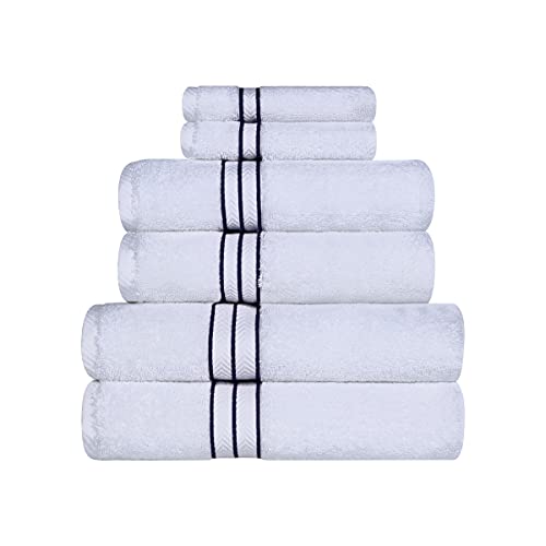 Superior - Hotelkollektion, luxuriöses Handtuchset, 100% Baumwolle, weiß/Marineblau, 900 Gramm, 6-teilig von Superior