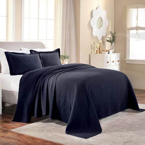 Superior 100% Cotton Medallion Bedspread with Shams, All-Season Premium Cotton Matelassé Jacquard Bedding, Quilted-look Floral Medallion Pattern - Queen, Navy Blue von Superior