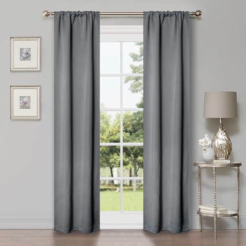 Superior Verdunkelungsvorhänge, Raumverdunkelungsfenster-Akzente, Sonnenblockierung, Thermisch, klassisch, modern, solide mit Stangentaschen oder Ösen, 66 cm Bx213.4 cm L, grau von Superior