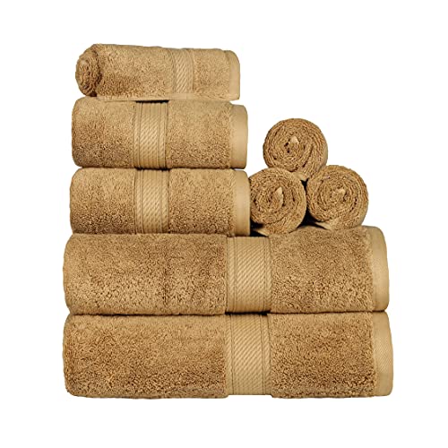 Superior Waschlappen aus ägyptischer Baumwolle, 33 cm, Hand 20, Bad 76,2 x 139,7 cm, Toast, 8-teiliges Handtuch-Set von Superior
