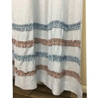 Blau-Weißer Streifen Duschvorhang Mit Chambray Surf Blue Und Himbeere Rüschenreihen, 100% Leinen, Individueller von SuperiorCustomLinens