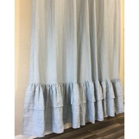 Enteneiblauer Duschvorhang Mit 2-stufigen Meerjungfrau-Langen Rüschen, Der Glamour Meerjungfrauen-Rüschen, Leinenduschvorhang in Sondergröße von SuperiorCustomLinens
