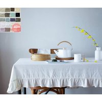 Leinen Tischdecke Mit Rüschen, Weiß, Leinen, Dunkles Creme, Stoff Auswahl, Tischwäsche Nach Maß von SuperiorCustomLinens