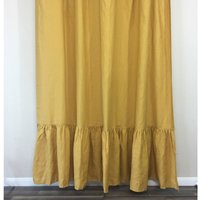 Senf Goldener Leinen Duschvorhang Mit Langen Rüschen Meerjungfrau, Gelber Duschvorhang, Gold, Benutzerdefinierte Größe Extra Lang, Breit von SuperiorCustomLinens
