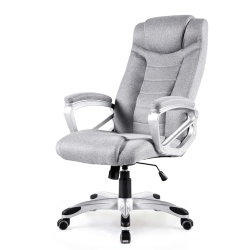 Superkancl Stoff-Chefsessel Executive, ergonomischer Bürostuhl bis 140 kg, Drehstuhl mit Armlehnen, Schreibtisch Stuhl mit Hohe Rückenlehne, grau von Superkancl