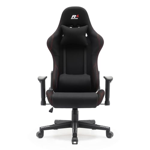 Superkancl Stoff-Gaming Stuhl SRACER R4, Gaming Stuhl bis 130 kg, Racing Stuhl mit Kopfstütze, mit Lendenwirbelstütze, mit 2D-Armlehnen, schwarz von Superkancl